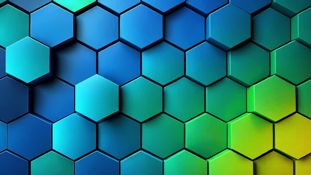 Abstract pattern of blue and green hexagons creating a gradient effect motion background