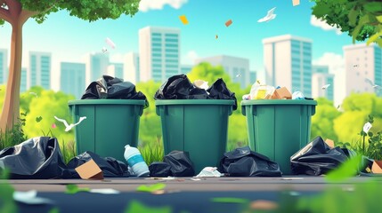 Green Recycling Bins in a City Park