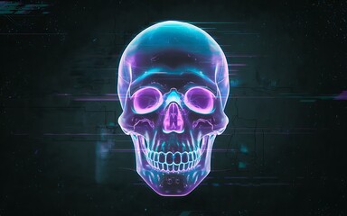 Neon Glowing Skull: Futuristic Cyberpunk Aesthetic with Electric Hues