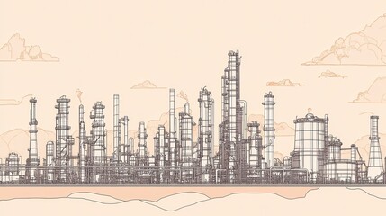 Obraz premium Industrial Complex Line Art Illustration