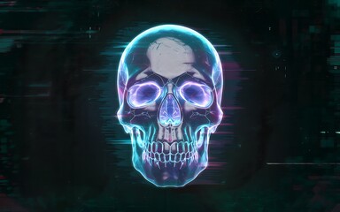 Neon Glowing Skull: Futuristic Cyberpunk Aesthetic with Electric Hues