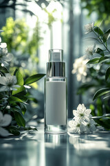 bottle of perfume with flower