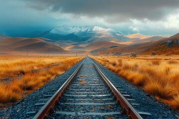 Fototapeta premium Train track that is going through a field