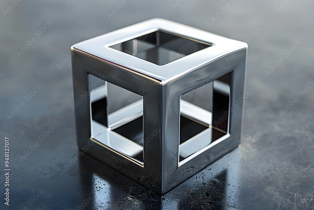 Aufkleber reflective geometric cube with open faces on a dark surface