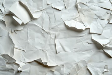 Fototapeta premium A close-up image of crumpled white paper, showcasing a textured and abstract background. The image evokes concepts of age, fragility, and the passage of time. The torn and creased paper creates a sens