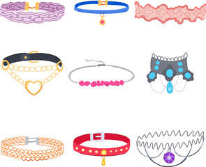 chokers for women set cartoon. jewelry accessories, trendy stylish, necklace statement chokers for women sign. isolated symbol vector illustration