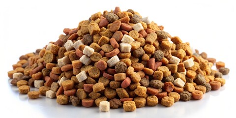 A Pile of Dog Food Kibble, Isolated on White, Close Up, Dog Food, Kibble, Pet Food