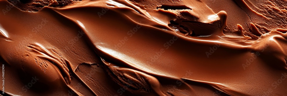 Poster a close-up shot of a smooth chocolate ice cream surface. the creamy texture and rich brown color evo