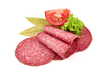 Smoked Milano Salami Sausage, isolated on white background