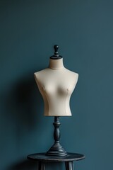 Empty modern tailor mannequin on a solid background, showcasing minimalism and ample copy space. Clean, uncluttered aesthetic.