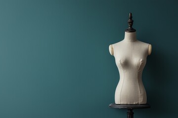 Empty modern tailor mannequin on a solid background, showcasing minimalism and ample copy space. Clean, uncluttered aesthetic.