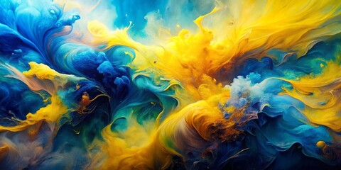 Fototapeta premium Abstract Ink Swirls A Symphony of Blue and Gold, Ink Swirl, Abstract Art, Fluid Art