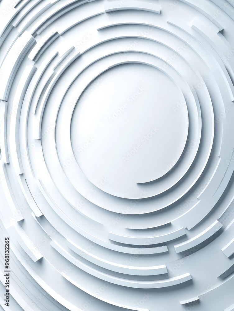 Poster a modern abstract geometric design featuring a white circle surrounded by concentric rings of varyin