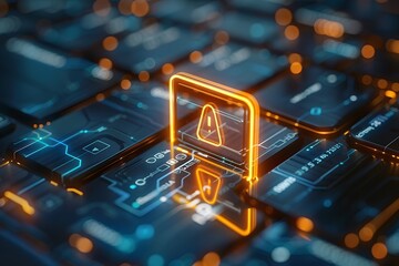 Digital Alert on a Futuristic Keyboard with Circuit Patterns