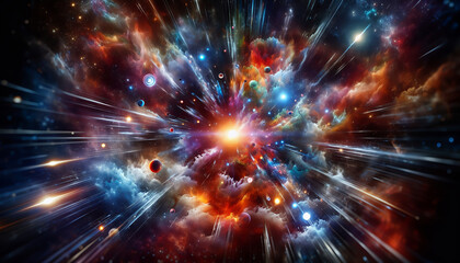 Fototapeta premium Colorful, glowing supernova explosion with dynamic light effects.