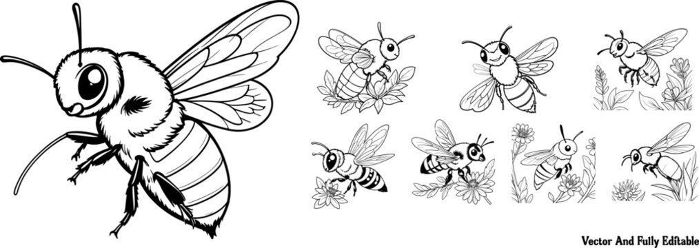 Vestal Cuckoo Bumblebee hand-drawn coloring page and outline vector design
