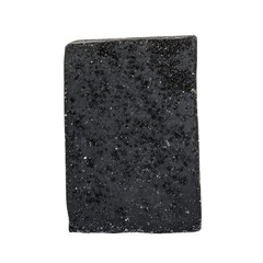 A close-up shot of a black charcoal soap bar.