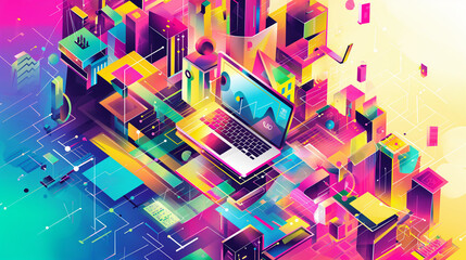 abstract background laptop cityscape 