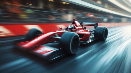 Red Formula One Car Speeds on Track