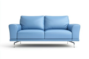 Fototapeta premium A stylish and contemporary blue leather sofa, isolated on a white background. Its sleek design and elegant lines make it a perfect addition to any modern living room. This sofa symbolizes comfort, sty