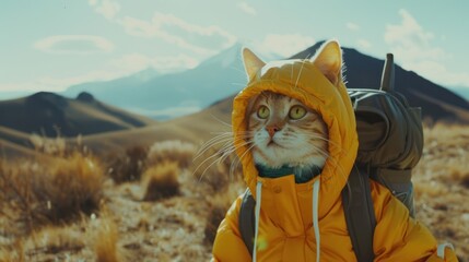 Obraz premium Cat Hiking in Mountains