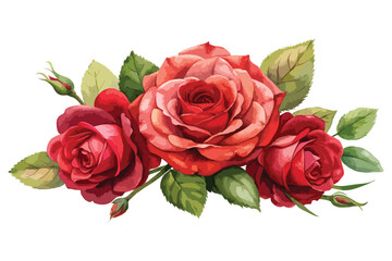 Watercolor floral bouquet with red roses for wedding invitation editable vector illustration