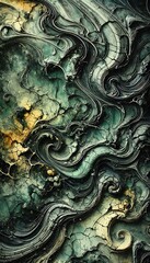 Swirling dark green cracked organic texture representing Envy