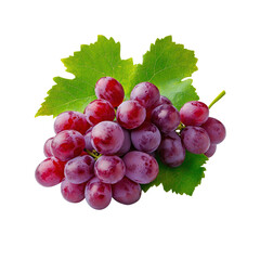 Fototapeta premium Fresh Red Grapes with Green Leaf Isolated on Black Background