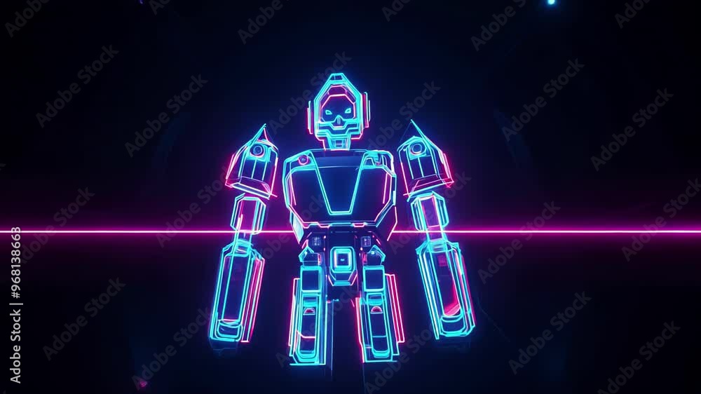 Poster neon futuristic robot in a glowing cyberpunk environment with vibrant colors. concept of technology,
