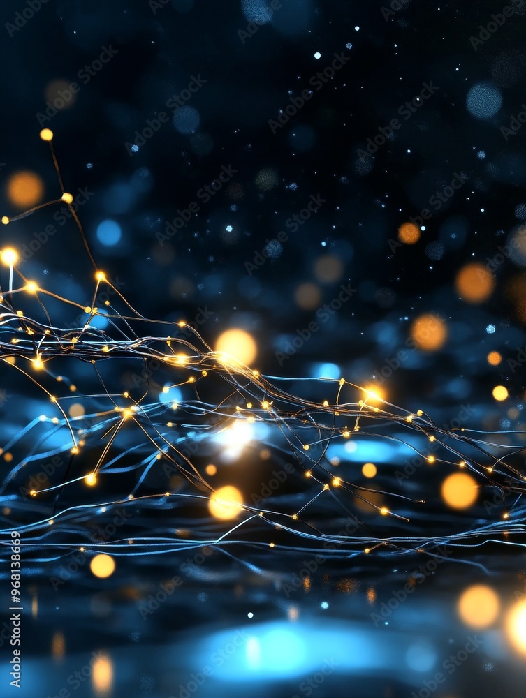 Aufkleber an abstract representation of a neural network, with glowing connections symbolizing information flo