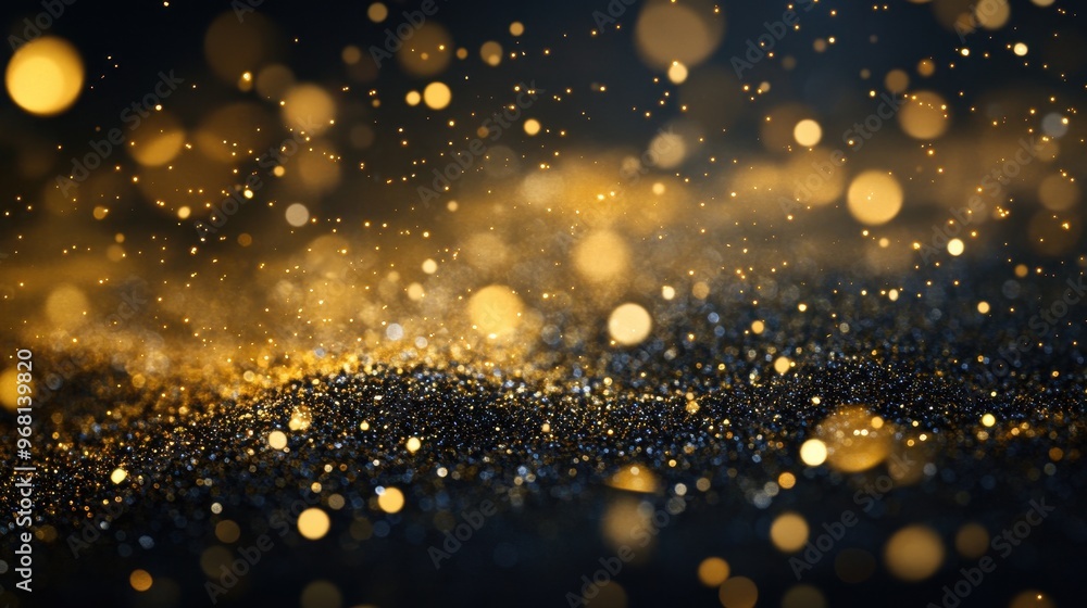 Wall mural Sparkling Golden Glitter on Black Background