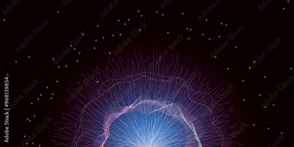 Poster digital neural network. abstract background with glowing burst of energy or neural connections in bl