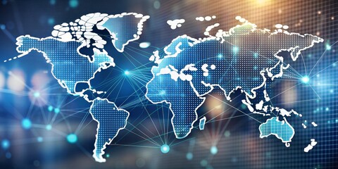 Global Network Connection, World Map, Digital Technology, Connectivity, Globalization, Business