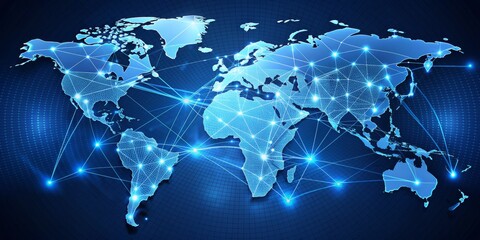 Fototapeta premium Global Network, World Map, Blue, Interconnected, Technology, network, global