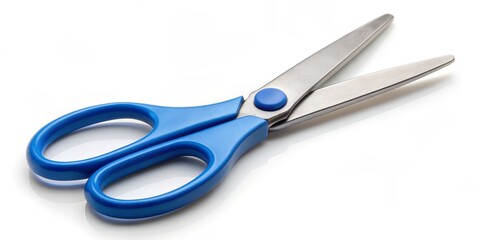Blue and Silver Scissors on White Background, Scissors, Stationery, Tool