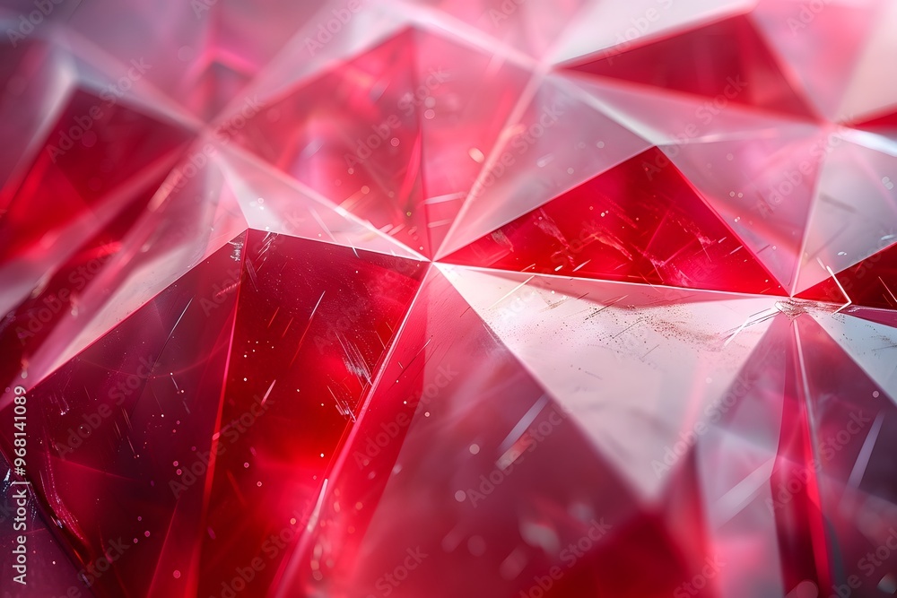 Poster stunning close-up of a faceted red gemstone with intricate reflections