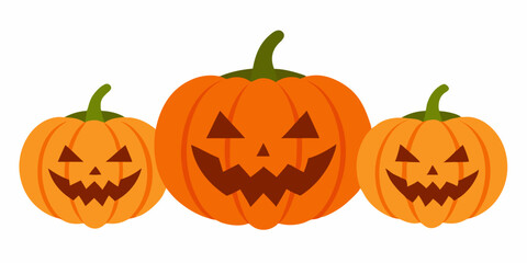  Three jack-o'-lantern pumpkins, each with a unique carved face, perfect for adding a spooky touch to your Halloween designs.