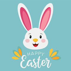  A cheerful Easter bunny with big pink ears and a happy smile, perfect for greeting cards, social media posts, or any project that needs a touch of spring charm.