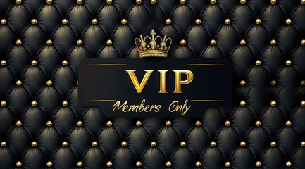 luxury background with golden text VIP members only diamond grid, and crown. black wallpaper pattern with a mandala ornament. luxury card for casino pass. Design template or banner for a club