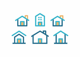  Set of six hand-drawn house icons, perfect for adding a personal touch to your design projects. Each icon is unique, with a variety of styles and details.