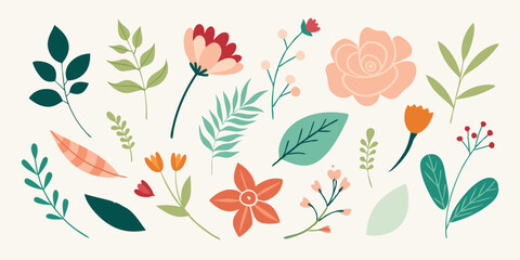  A set of colorful and whimsical floral illustrations, perfect for adding a touch of spring to your designs. This versatile collection includes flowers, leaves, and branches.