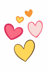  A playful illustration of five hearts in various shades of pink, orange, and yellow, perfect for adding a touch of love and happiness to your designs.