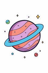  A whimsical and colorful illustration of a planet with rings, perfect for adding a touch of fun and fantasy to your designs. This charming graphic is ideal for kids' projects, space-themed designs.