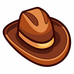  A cartoon illustration of a brown cowboy hat with a wide brim. This whimsical design is perfect for adding a touch of Western charm to your projects.