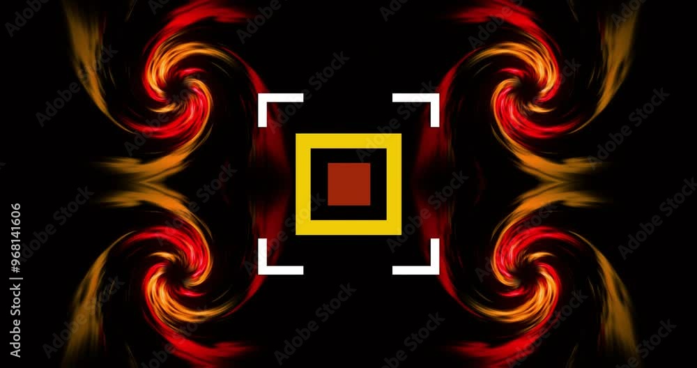 Poster animation of scope scanning over red shapes