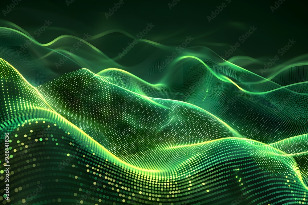 Aufkleber abstract green waves of light and data visualization