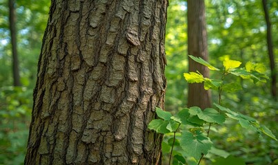 Obraz premium Close-up View of Tree Bark in a Lush Green Forest