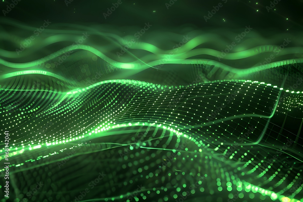 Poster dynamic green wave patterns in a digital landscape