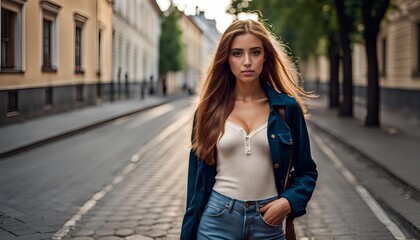 Fototapeta premium woman walking on the street
