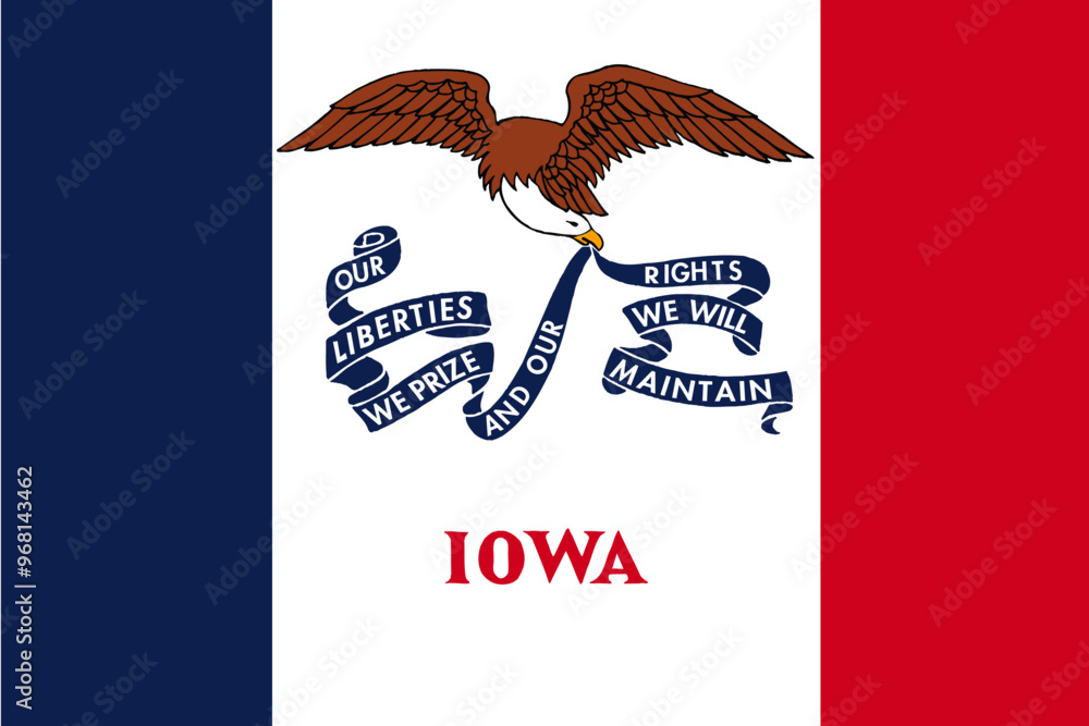 Wall mural iowa state flag vector illustration with actual colors palette for state